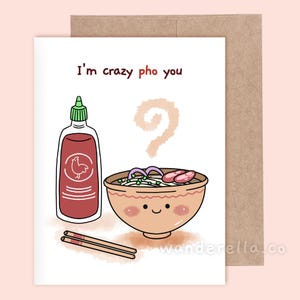 Süße Valentinstagskarte, ich bin verrückt nach dir, Pho Liebhaber, Lustiges Wortspiel Grußkarte, süße Valentinstagskarte