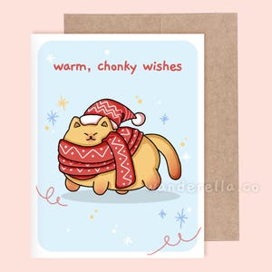 Tarjeta navideña con gato corpulento / Tarjeta en blanco / Tarjeta con sobre / Tarjeta navideña divertida / Tarjeta de felicitación navideña / Tarjeta de felicitación con gato / Tarjeta ilustrada