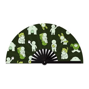 Green guy Hand fan for festivals, raves | Japanese anime hand fan | Bamboo folding fan | Kawaii hand fan | Big rave fan | Concert clack fan