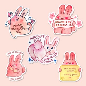 Hoppy Thoughts Sticker Pack | Cute Vinyl Decal for Laptop & Water Bottle | Waterproof, Weatherproof and Dishwasher Safe | Bunny Sticker