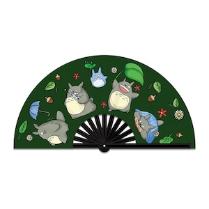 Zauberhafter Wald als Handfächer für Festivals, Raves Japanischer Anime Handfächer | Bambus Klappfächer Großer Klackfächer | Kawaii Klackfächer
