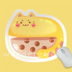 Boba Cat Mouse Pad | Gaming Mouse Pad | Cute Mouse Pad | Cute Office Decoration | Kawaii Mouse Pad | Cute Desk Mat | Boba Desk Mat