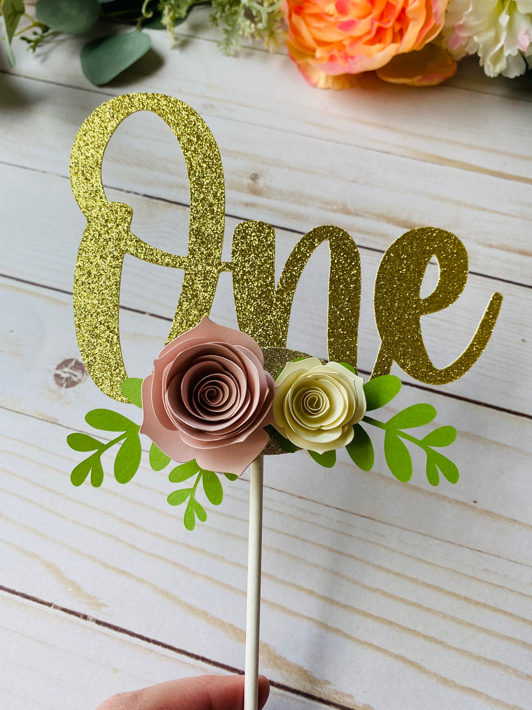 Floral ONE Cake Topper – Glitter First Birthday, Smash Cake - Etsy