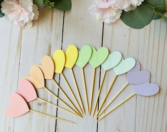 Pastel Heart Cupcake Toppers | Rainbow Birthday Cake Decorations