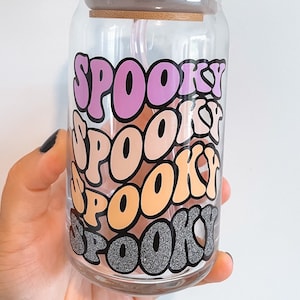 Retro Spooky Halloween Iced Coffee Glass, Halloween Glass, Iced Coffee Glass, Coffee Glass, Beer Glass Cans, Coffee Aesthetic Glass, Glass