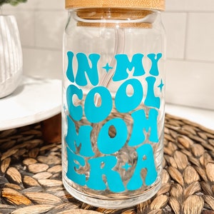 Iced Coffee Glass Cool Mom Era Retro | Mama Life Beer Can Glass | Gift for Her | Mom Iced Coffee Glass | Aesthetic Glass | Gift | Mom Life
