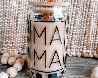 Mama Iced Coffee Glass Leopard, Aesthetic Glass, Gifts for Her, Cheetah Cup, Soda Can Glass, Coffee Minimalist Glass, Gifts for mom