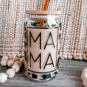 Mama Iced Coffee Glass Leopard, Aesthetic Glass, Gifts for Her, Cheetah Cup, Soda Can Glass, Coffee Minimalist Glass, Gifts for mom