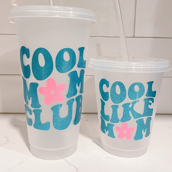 Clear Aqua Glitter Cool Mom Club Mama Mini Venti Cold Cup Tumblers | Mama Mini Cup | Cool Mom Club Gift | Mother's Day Cup | Coffee