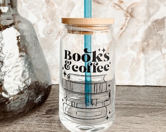Books and Coffee Reading Iced Coffee Glass | Beer Mug Glass | Can Glass | Gift for Her | Birthday | Aesthetic Glass | BookTok | Secret Santa