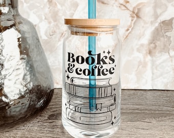 Books and Coffee Iced Coffee Glass | Book Lover Gifts | College Gifts | Gift for Her | Birthday | Aesthetic Glass | BookTok | Secret Santa
