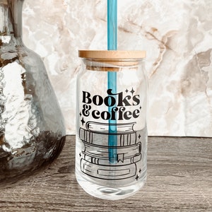 Books and Coffee Reading Iced Coffee Glass | Beer Mug Glass | Can Glass | Gift for Her | Birthday | Aesthetic Glass | BookTok | Secret Santa