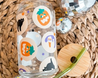 Halloween Sugar Cookie Iced Coffee Glass Cup, Sugar Cookie Halloween Coffee Glass, Viral Glass Tumbler, Spooky Season, Ghost, Gifts, Pumpkin
