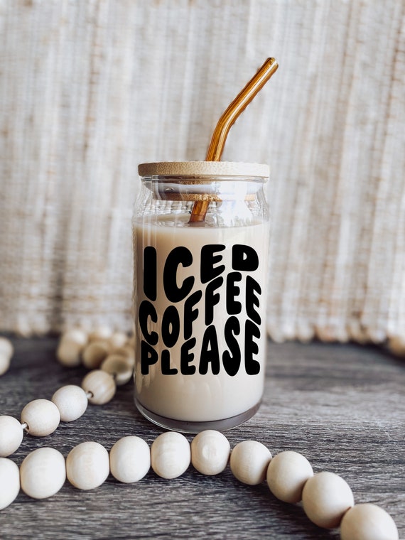 Eiskaffee bitte Bier kann Glas, ästhetisches Glas, Eiskaffeeglas, Kaffeetasse, Bierglasdosen, minimalistisches Glas, Bier Kaffee Geschenk