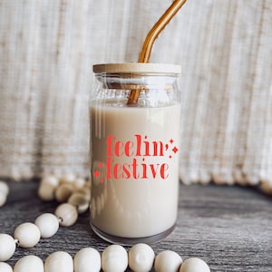 Weihnachten Feelin&#39; Festliche Kaffeedose Glas, Weihnachtsglas, Eiskaffee Glas, Ästhetisches Glas, Bierglas Dosen, Kaffeeglas, Glas Kaffee