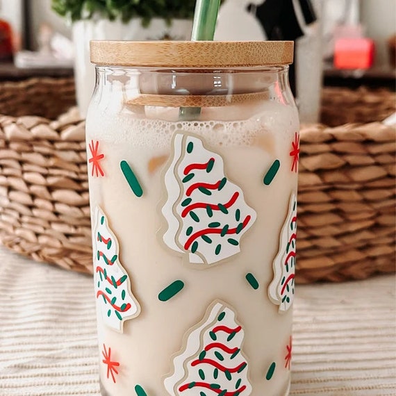 Holiday GLASS Iced Coffee Cup 16oz With Bamboo Lid and Glass Straw, Cups  for Parties and Stocking Stuffers, Gifts for Family and Friends 