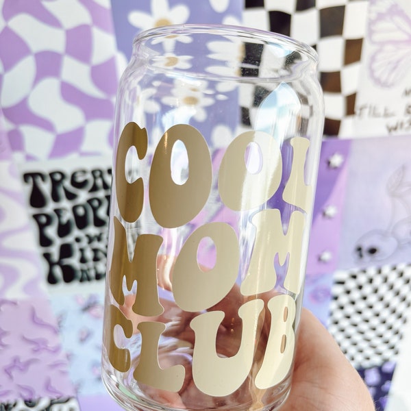 Iced Coffee Cool Mom Club Can Glass | Coffee Glass | Mama Life Beer Glass | Gift for Her | Mom Iced Coffee Glass | Aesthetic | Mother's Day