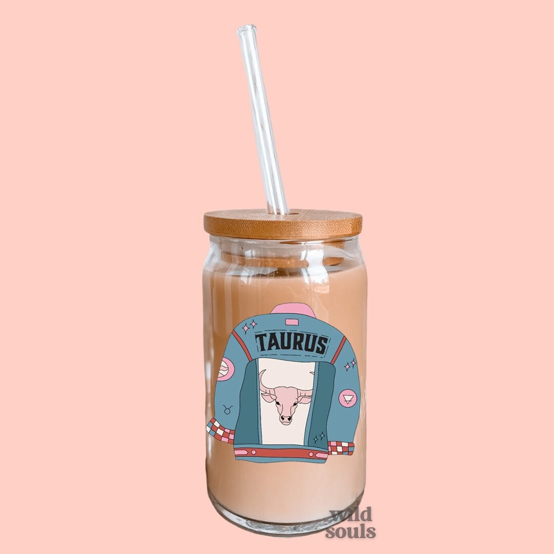 Horoscope Denim Jacket Iced Coffee Glass: Zodiac Astrology Cup - Etsy