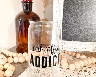 Iced Coffee Addict Can Glass, Coffee Glass, Iced Coffee Glass, Aesthetic Glass, Beer Glass Cans, Coffee Aesthetic Glass, Beer Glass Coffee