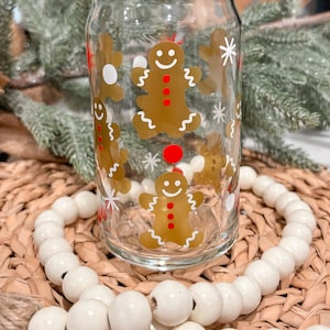 Christmas Gingerbread Iced Coffee Glass, Christmas Cookie Snack, Gifts, Aesthetic Gift, Beer Glass Can, Secret Santa, Merry Xmas, Trendy Cup