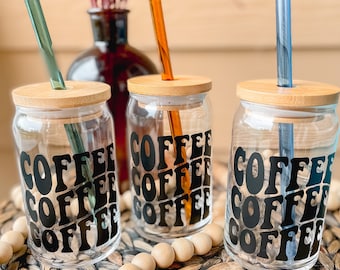 Retro Coffee Iced Coffee Glass, Retro Coffee Glass, Iced Coffee Glass, Aesthetic Glass, Beer Glass Cans, Coffee Aesthetic Glass, Glass