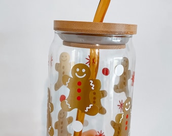 Christmas Gingerbread Iced Coffee Glass, Christmas Cookie Snack, Gifts, Aesthetic Gift, Beer Glass Can, Secret Santa, Merry Xmas, Trendy Cup