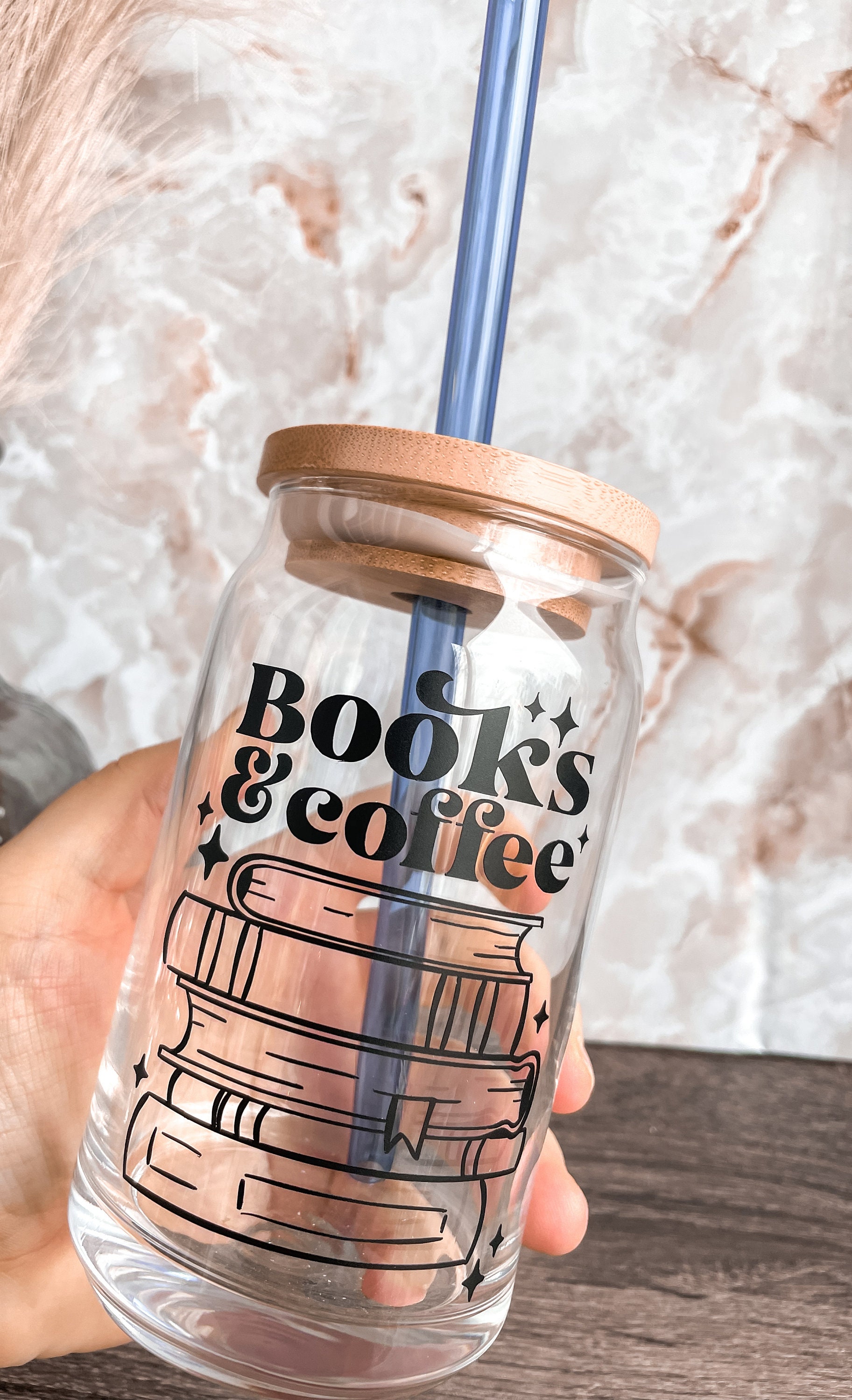Bücher & Kaffee Glas – 473 Ml Mit Bambusdeckel, Perfekt Für Leser & Kaffeeliebhaber