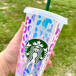 Leopard Circle Starbucks Coffee Reusable Venti Cup Holographic | Leopard Starbucks Tumbler | Personalized Cup | Gift | Cheetah Starbucks Cup