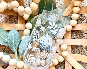 Fall Vibes Pumpkin Iced Coffee Glass, Leaves Fall Print Glass, Aesthetic Glass, Pumpkin Glass, Coffee Aesthetic Glass, Thanksgiving Gift