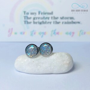 Motivational Gift Earrings, Rainbow sparkle earrings “You are stronger than any storm”