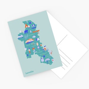 Carte postale, Carte illustré des Laurentides, Souvenir du Québec, Illustration des Laurentides