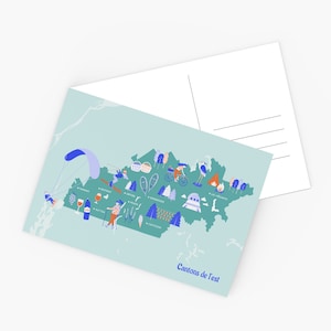Carte postale, Carte des Cantons de l'est, Souvenir du Québec, Illustration