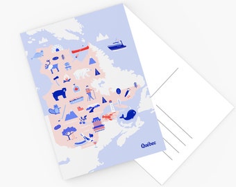 Postkarte, Karte von Quebec, Reisesouvenir, Illustration