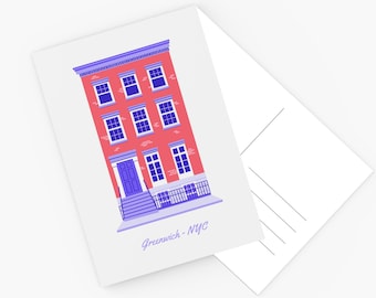 Postcard, Greenwich Village, New York City (USA), Travel souvenir, Illustration, Architecture, Postcard of NYC