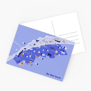 Carte postale, Carte illustrée du Bas-Saint-Laurent, Souvenir du Québec, Illustration du Québec,