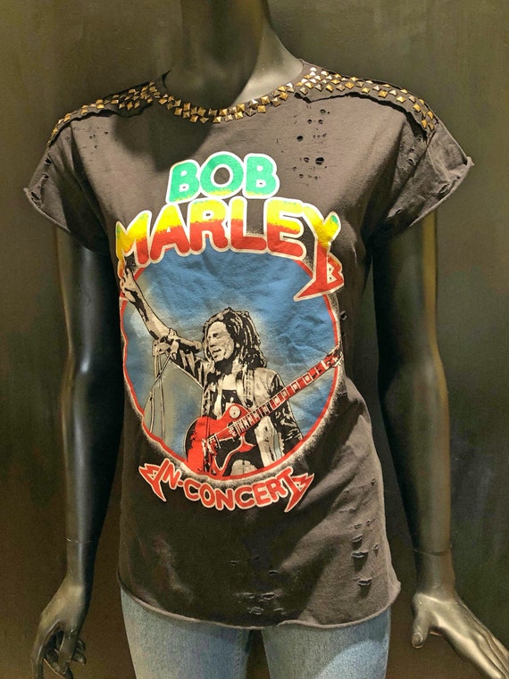 Bob Marley Studded Distressed T-shirt 