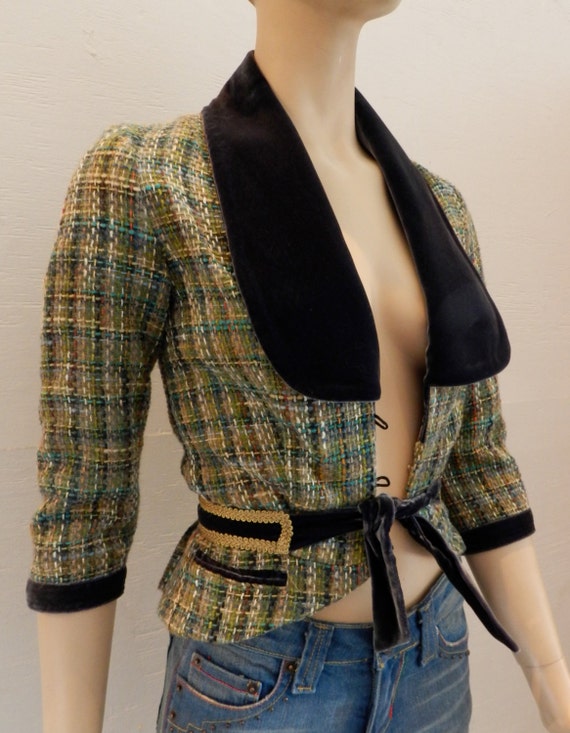 Vintage Catch A Fire Green Plaid Tweed Jacket With Deep Blue