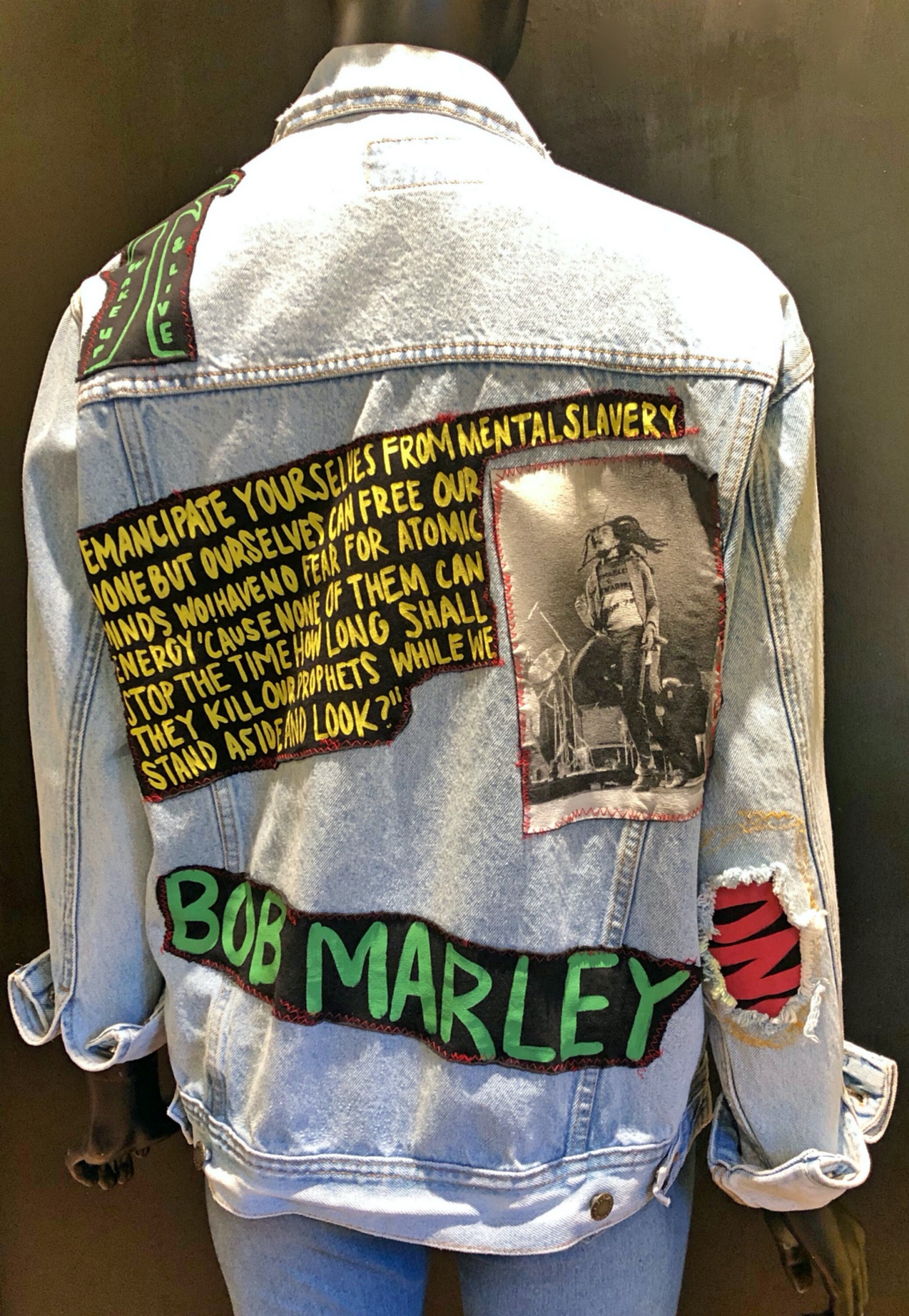 One of a Kind Bob Marley Redemption Song Vintage Wrangler Denim 