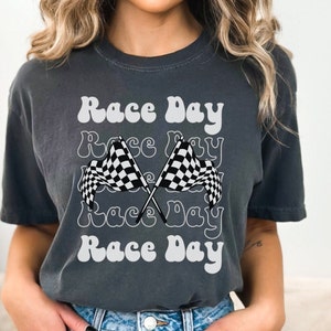 Race Day Shirt, Racing Top For Women, Mom Race t-shirt, Racing Season tee, Checkered Flag tee, Funny Racing Day shirt, Retro garment dye tee