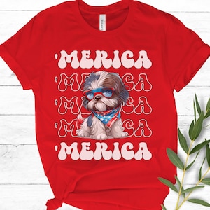 Shih Tzu &#39;Merica Patriotic T-Shirt: 4th of July Dog Tee