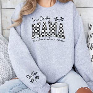 Personalized Names on Sleeve Derby Mama Sweatshirt Demolition Derby Mom Custom Sleeve Names Crewneck