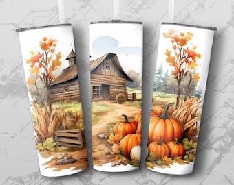 Carino autunno zucca patch tumbler avvolgere, zucca patch png, foglie d'autunno fienile, caduta fattoria zucca sublimazione design dritto affusolato caduta png