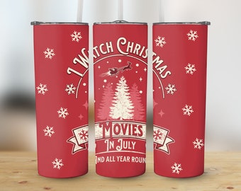 Guardo i film di Natale a luglio Tumbler Wrap Natale a luglio Tumbler Wrap Pattern Christmas Movie Sublimation Design Straight Tapered PNG