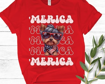 Yorkshire Terrier 'Merica Patriotic T-Shirt, Yorkie 4th of July Top, Cute Yorkshire Terrier Dog Fourth of July Shirt, Yorkie Lover Dog