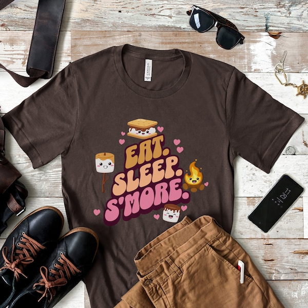 Eat Sleep S'more T-Shirt, Kawaii Smores Tee, Fun Retro S'mores Shirt, Smores Lover Top, Funny Camping Marshmallows Chocolate Smores Shirt