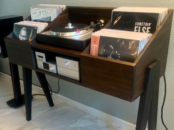 VinylConsole Black Consolle vintage porta dischi e giradischi in faggio  massello -  Italia