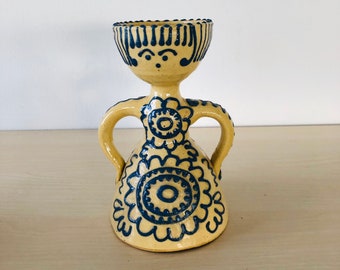 Vintagekeramikkerzenleuchter , Keramik Figur Kerzenständer beige blau Keramik Landhausstil Shabby Chic 70er Jahre Retro Mid Century