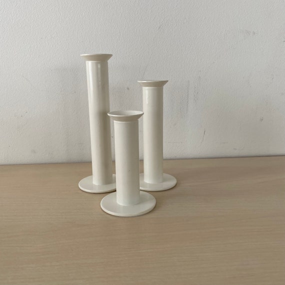 3 er Set Kerzenständer - Ikea - Postmoderner Memphis Style aus Metall - 80er -weiß-