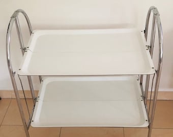 Vintage serving trolley white, tea trolley, rolling table, retro kitchen, bar trolley, mid-century interior