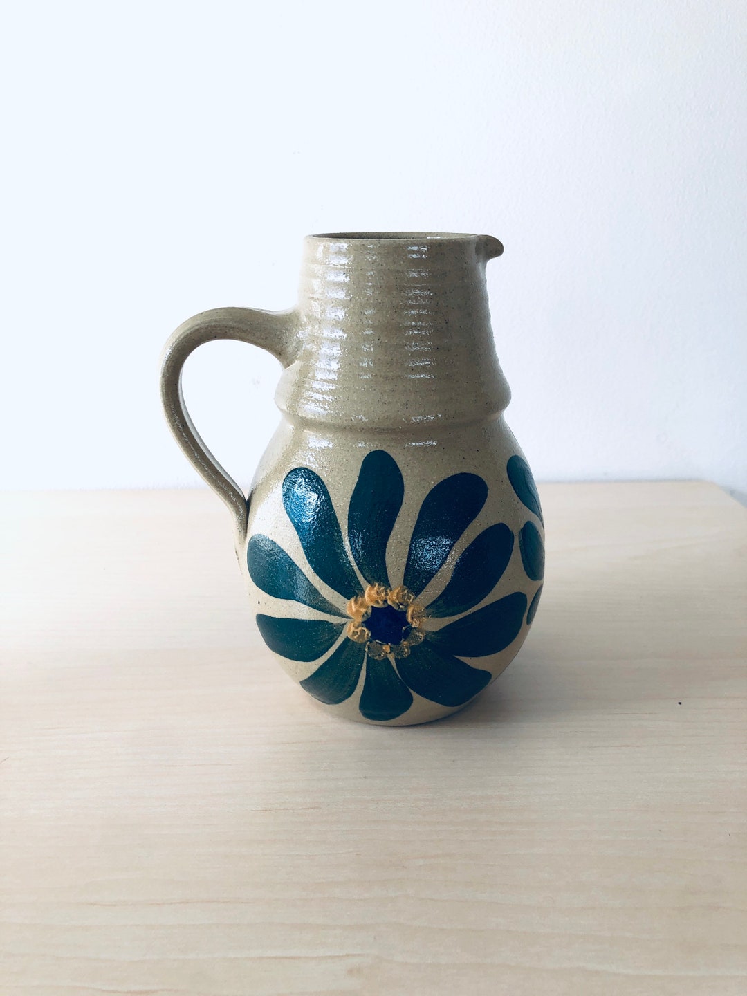 Ceramic Jug Ceramic Vase Olive Green With Beautiful Painting Etsy